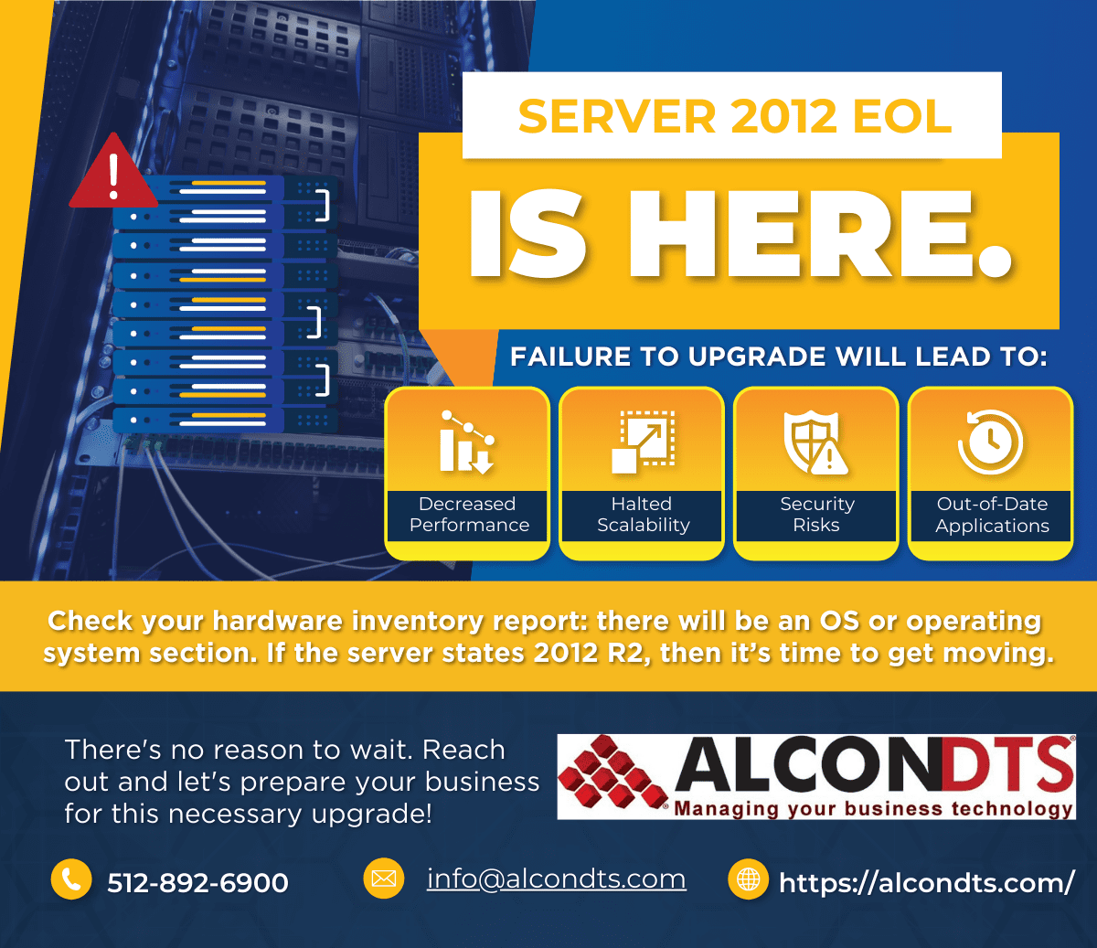Copy of Server 2012 EOL Is Here | ALCON DTS: Austin, TX Best Managed IT Support Services Windows Server Upgrade